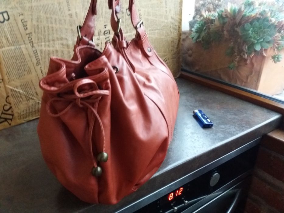 дамска чанта Италианска керемидено червена чанта-естествена кожа