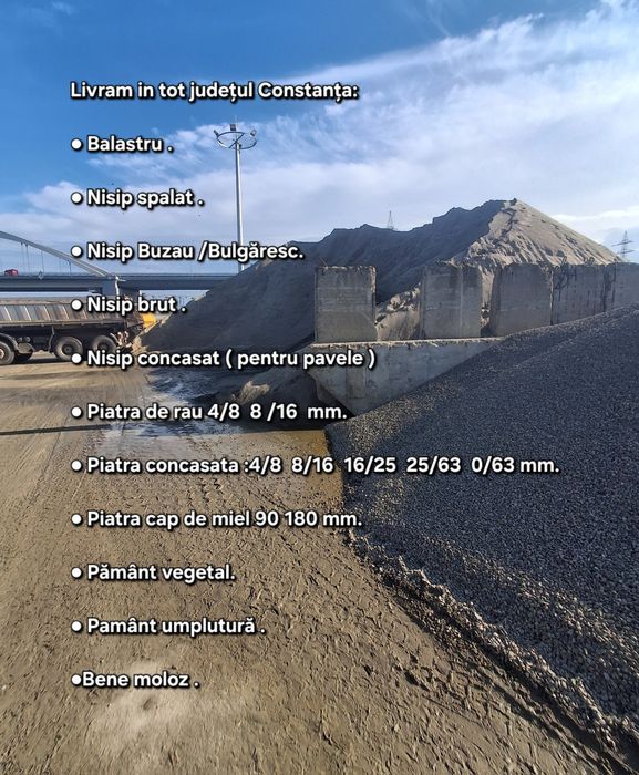 Cariera Ovidiu nisip,piatra,balastru, pământ vegetal, pamant umplutura.