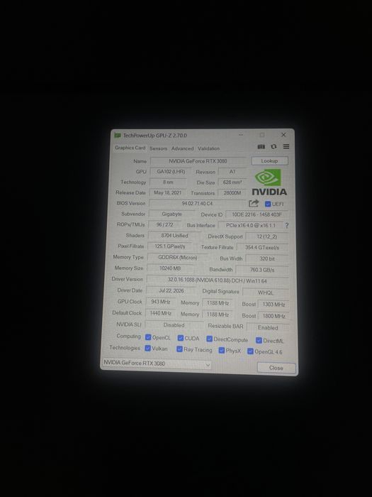 Geforce RTX 3080 10gb