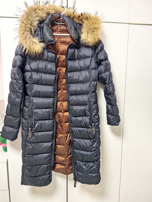 Двулицево яке с гъши пух и естествен косъм от лисица на качулката