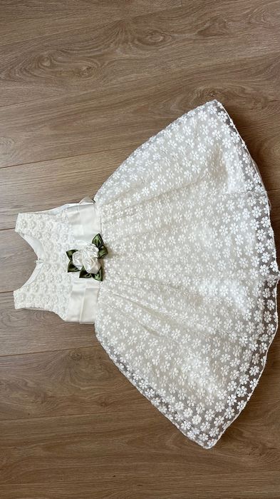 Детска официална бяла рокля с болеро