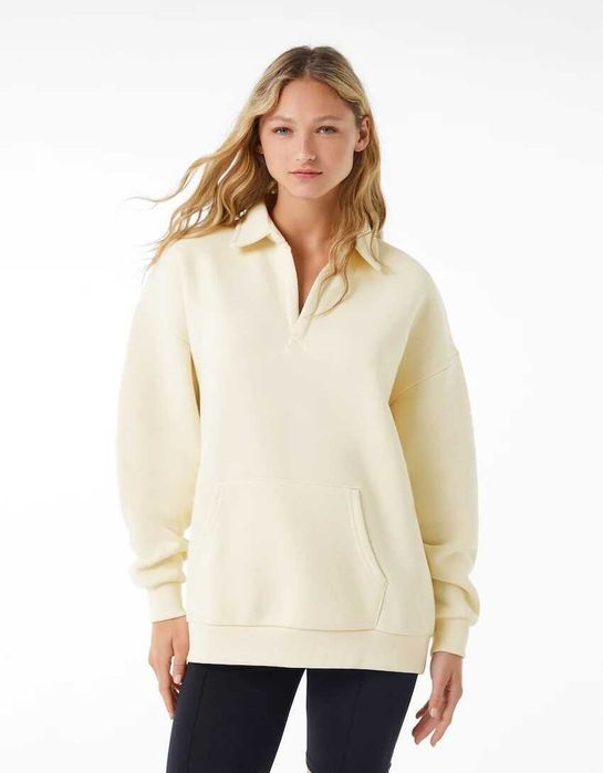 Дамски суитшърт с якичка Bershka, 60% полиестер, 40% памук, Екрю, L