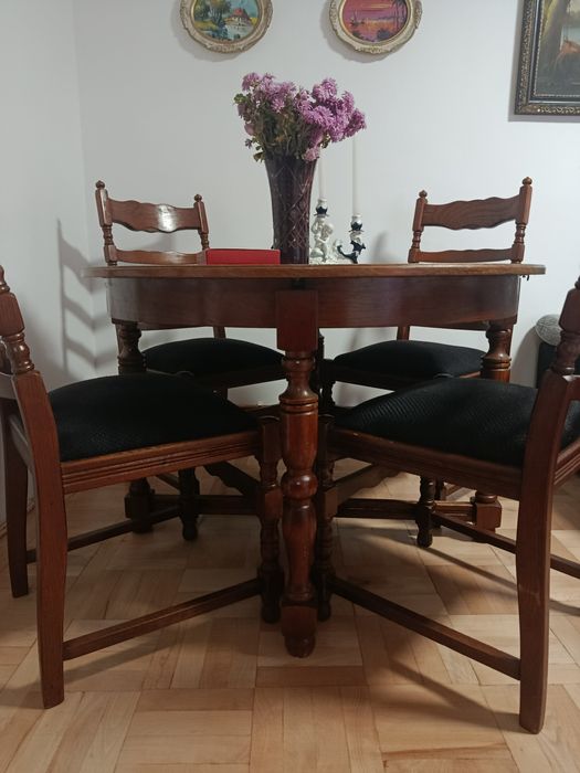 Set Masa si Scaune Vintage din Lemn Masiv - Extensibila