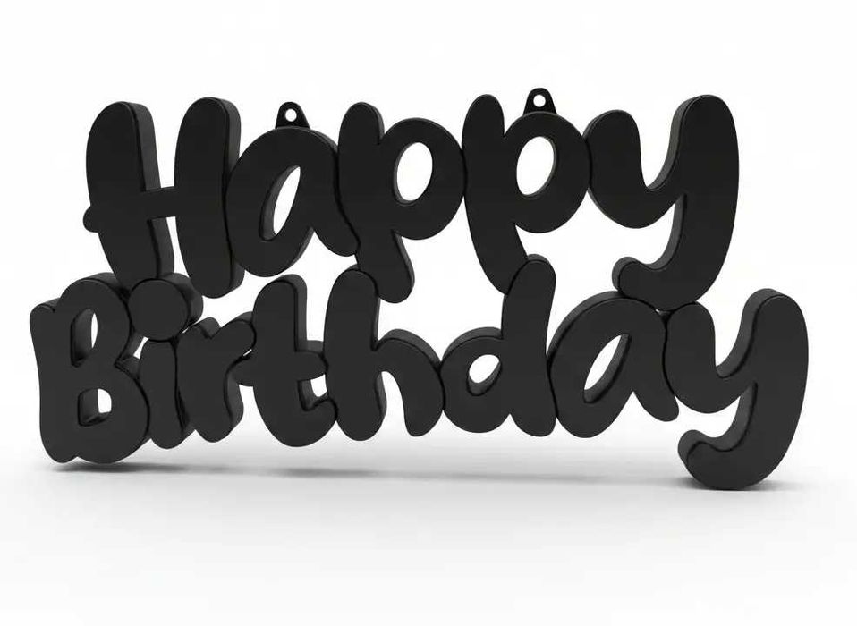 Decorațiune Premium „Happy Birthday” – Textură Carbon / Mat