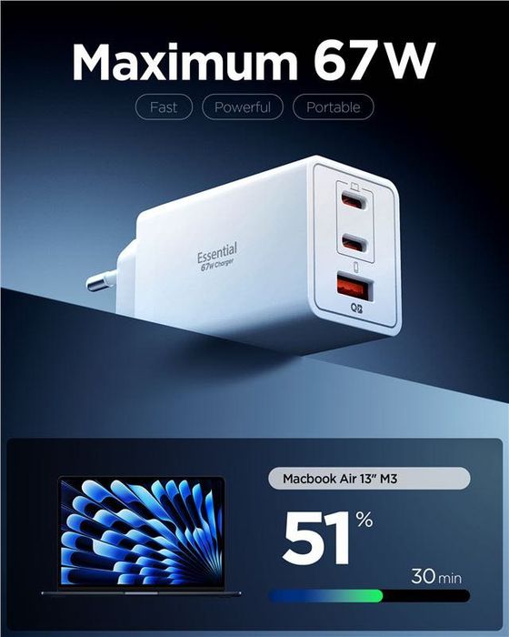 Зарядно устройство Spigen Essential 67W GaN