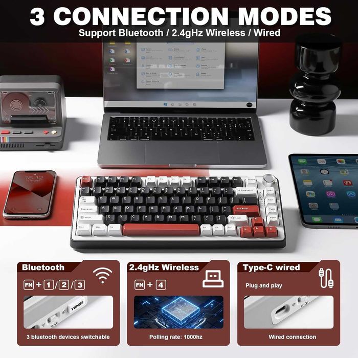 Безжична механична клавиатура YUNZII B75 PRO Hot-Swap (Нова)