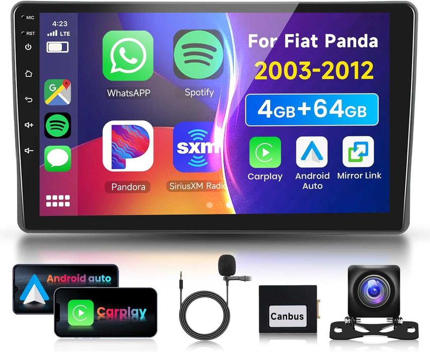 Андроид Мултимеди за Fiat Panda, Навигация, Carplay Android Auto, Фиат Панда, радип, плеър 2003 2004 2005 2006 2007 2008 2009 2010 2011 2012 година