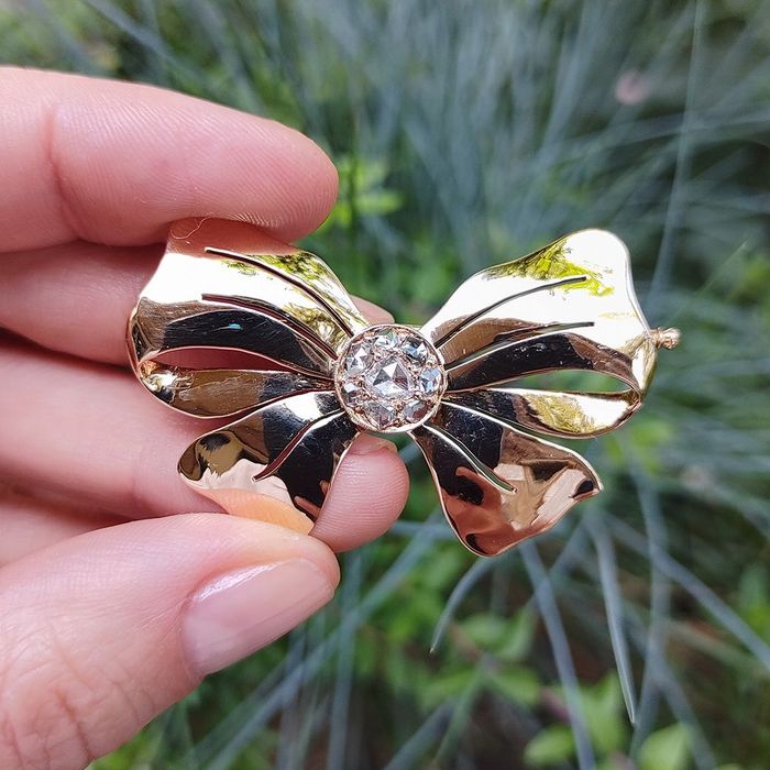 Brosa anii '50, aur 14k, diamante