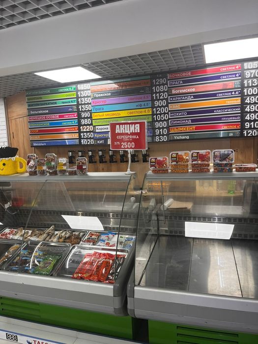 Стелаж. Барная стойка.  Холодильник.  Моноблок.