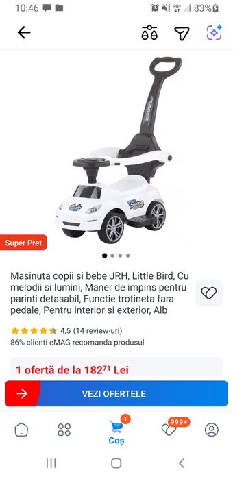 Masina bebe de împins albă