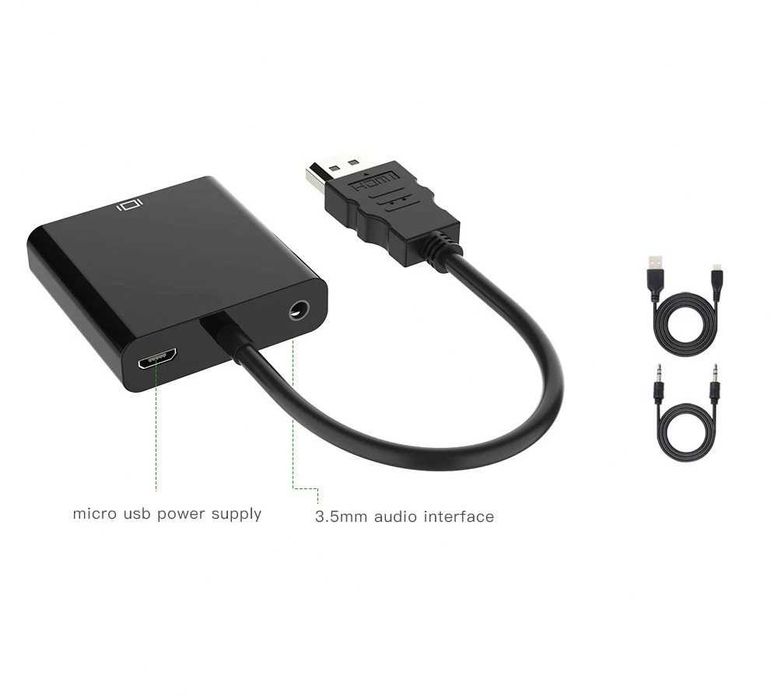 Adaptor convertor HDMI la VGA + cablu audio + alimentare laptop, PS4
