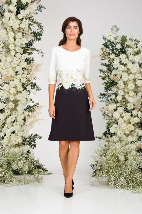 Rochie casual alb negru