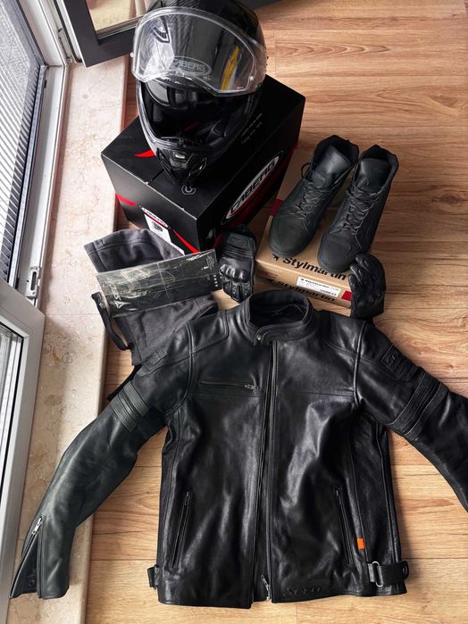 Geaca moto piele SECA Hornet II black + Protectie spate D30 VIPER PRO