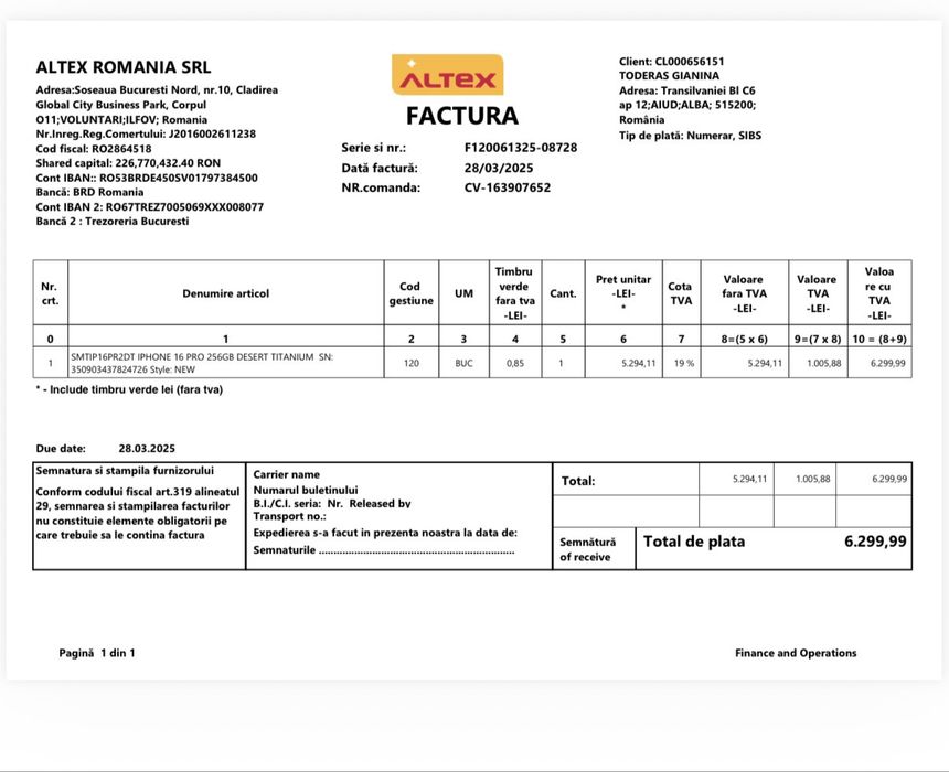 Vand Iphone 16 Pro /256 gb memorie