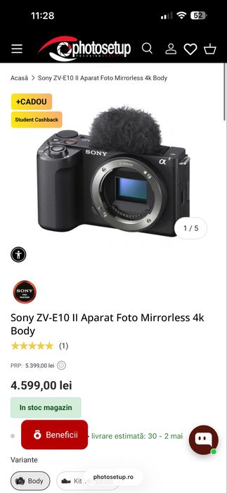 Camera foto Sony ZV-E10 II Body ! Mirrorless 4k ! 0 cadre !