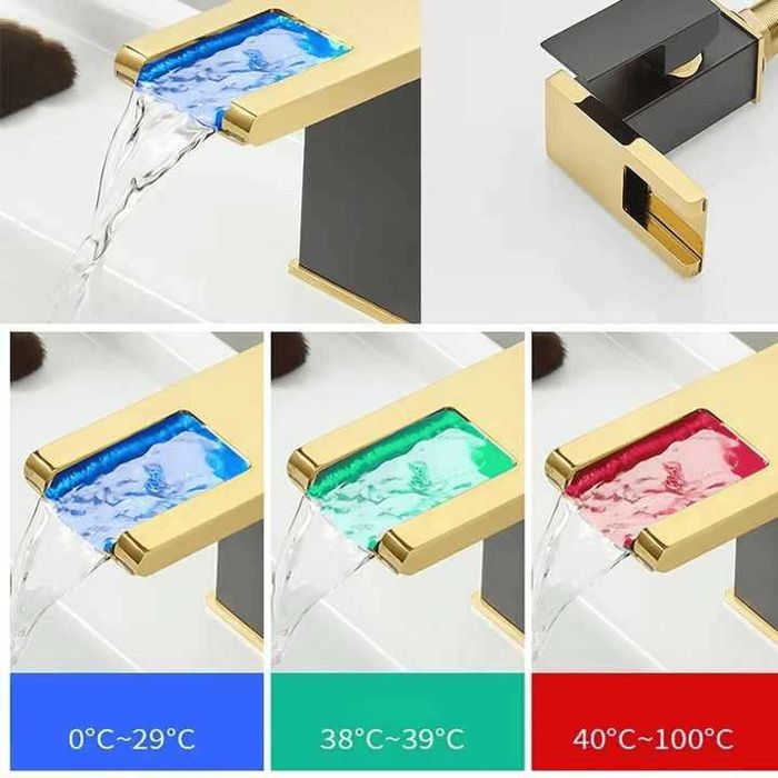 LED смесител за умивалник с 3 цвята в зависимост от температурата