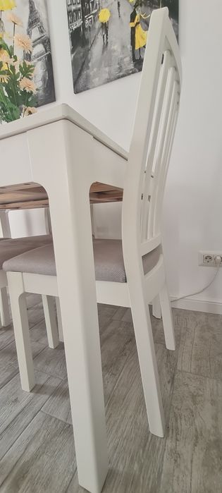 Masa + 4 scaune, alb/ Orrsta gri, 120/180 cm