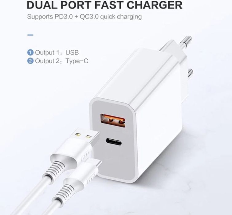 Incarcator A100 Fast Charger 18W + Cablu Usb Compatibil Iphone