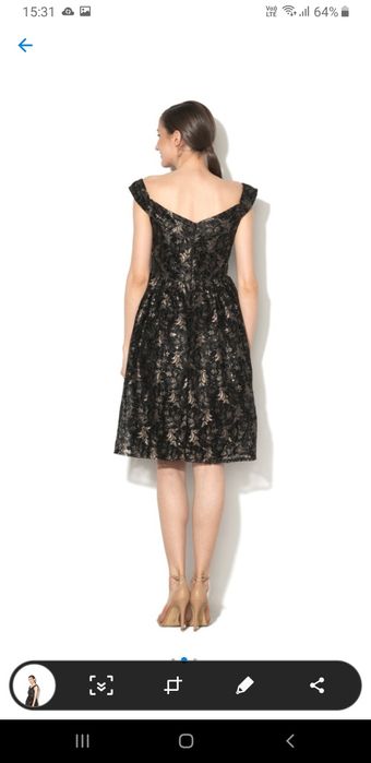 Rochie Iska evazata cu aplicatii de paiete, Negru/Maro bronz, XS