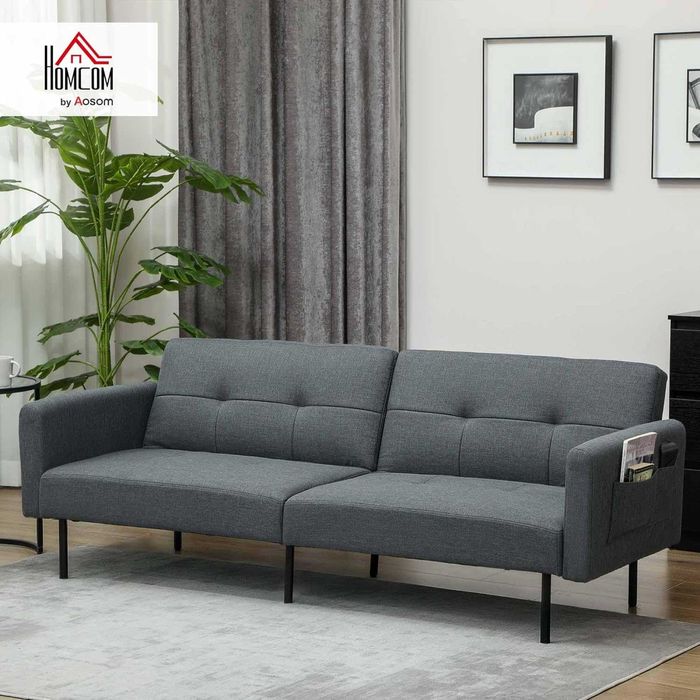 Canapea extensibilă HOMCOM cu 3 locuri, Rabatabilă - pentru living și sufragerie, 200 x 77 x 72 cm, gri