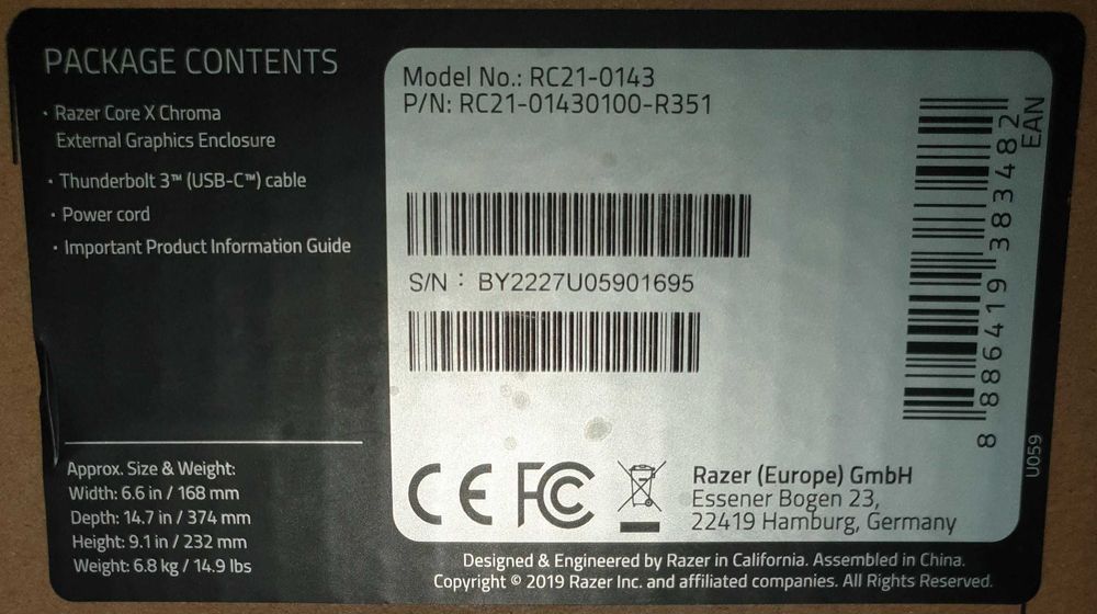 External Graphics Enclosure Razer Core X Chroma, Thunderbolt 3