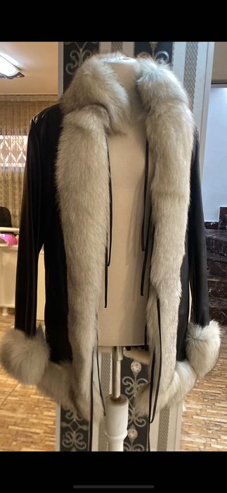 Geacă piele cu blană naturală