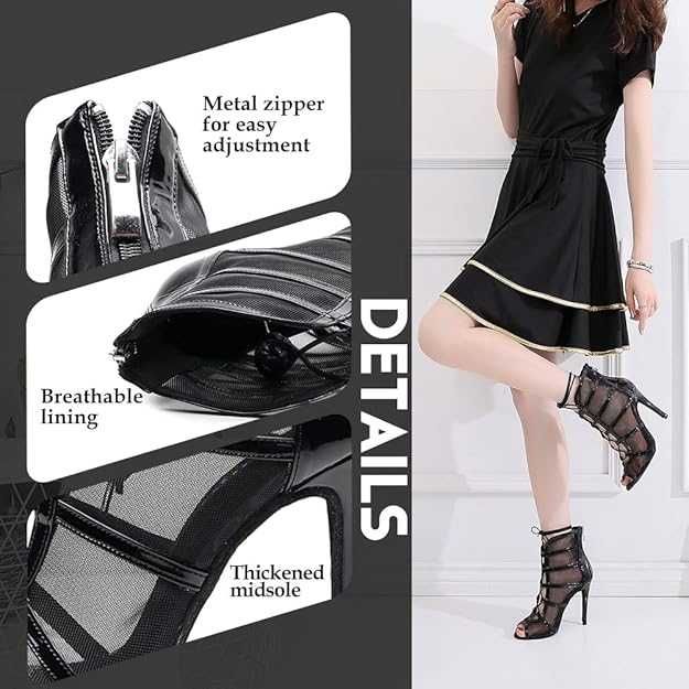 Botine Latino dance , Piele + plasa, toc inalt, 40, Redus de la 300RON