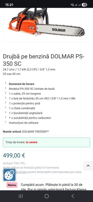 Motofierastrau DOLMAR PS 350 2.3cp