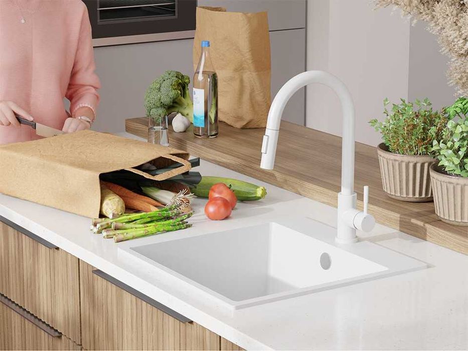 Бяла Кухненска Мивка от гранит модел Рига Easy 380 x 440 mm
