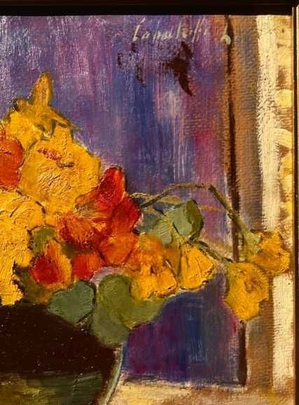 "Vas cu FLORI" Tablou VECHI, ulei/cart semnat Cca 65x55cm (50x40 pictu