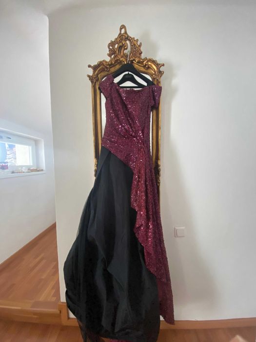 rochie eleganta lunga paiete bordo rochie nunta botez gala M L