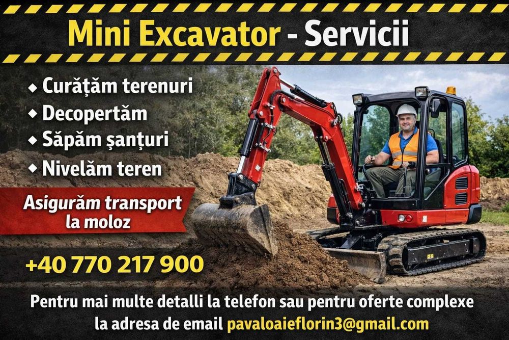 Lucrari de săpare șanțuri , fundați,etc cu miniexcavator