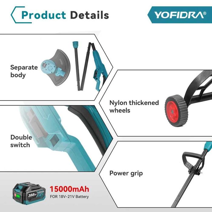 YOFIDRA 10-инчова електрическа косачка за трева 6000W 58000 об/мин