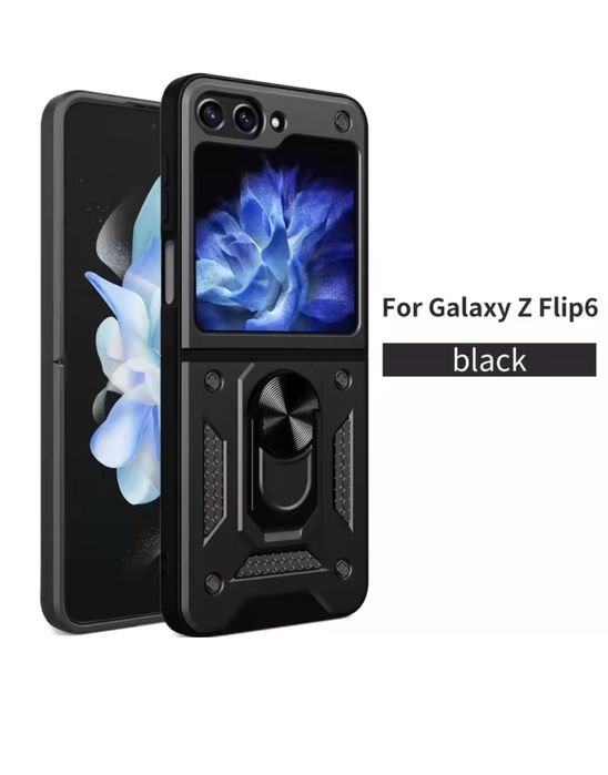 Samsung Z FLIP 6 Z FOLD 6 - Husa Silicon Armour Black cu Inel Metalic