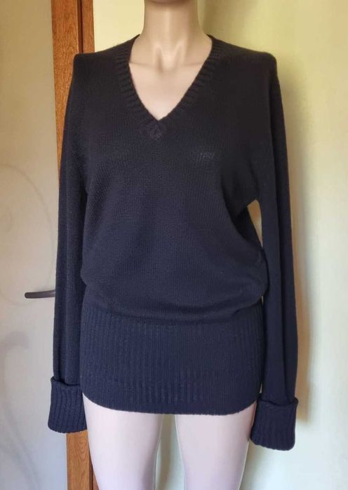 Pulover negru ALLUDE, casmir 100%, marimea M