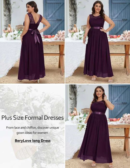 Rochie elegantă de seară Berylove, dantelă și șifon, mov