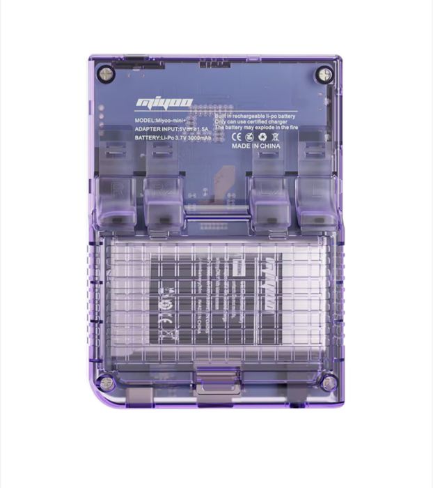 Игрова конзола Miyoo Mini Plus, 128 GB , прозрачен лилав цвят, преносима, поддръжка на 15+ ретро емулатора