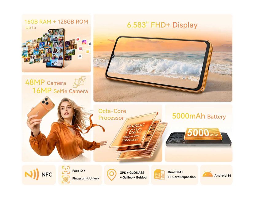 Cubot A50 - 6.6", 6GB+10GB/128GB, 5000mAh, 48MP, Android 16