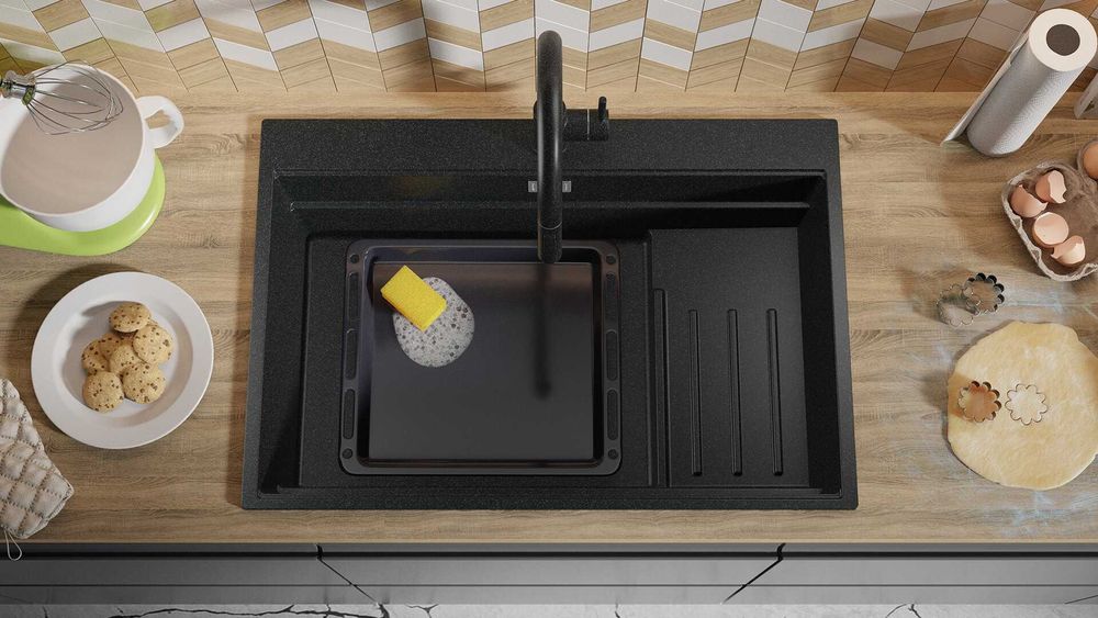 Графит кухненска мивка от гранит Осло 80 Max Multilevel 780 x 530 mm