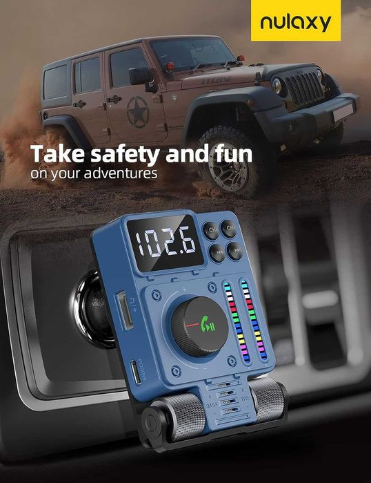 Nulaxy KM34'2023 Bluetooth FM трансмитер за автомобил,със зарядно и Flash Player