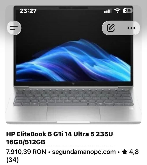 Vând Laptop HP EliteBook 6 G1i 14 Ultra 5 235U 16GB/512GB nou ,cu ecran de 14 inch ! Toate relațiile le găsiți în poze !   Preț 5000