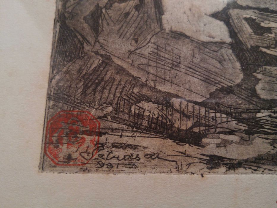 Tablou Gheorghe Petrascu |Casa la tara| Gravura veche