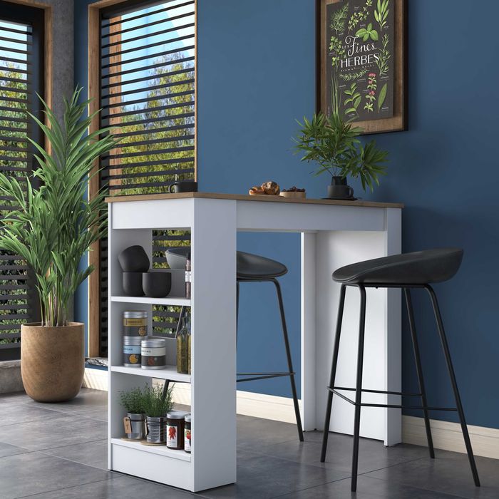 Бар маса Puzzle-home 2345, 3 рафта, Орех - бял, Бърза доставка