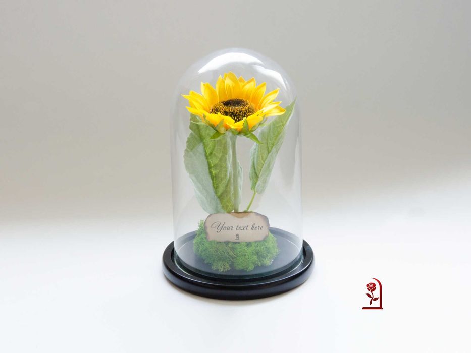 Вечен Слънчоглед в Голяма Стъкленица със Скандинавски Мъх / Ръчно изработен Подарък за Рожден Ден на Жена / Оригинален Подарък за Съпругата