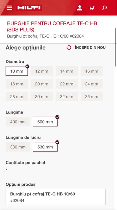 Burghiu / spiral HILTI fy 10 pentru cofraje lemn / tego / doka - 60 cm