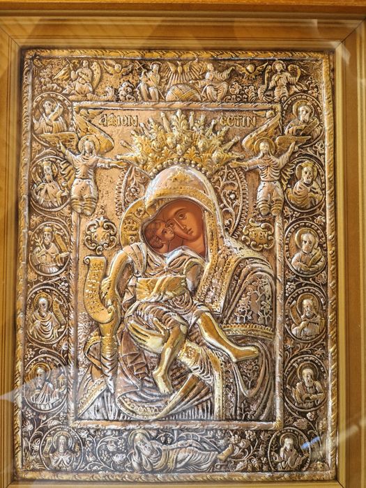 Прекрасна голяма антикварна сребърна икона сертификат маркировки