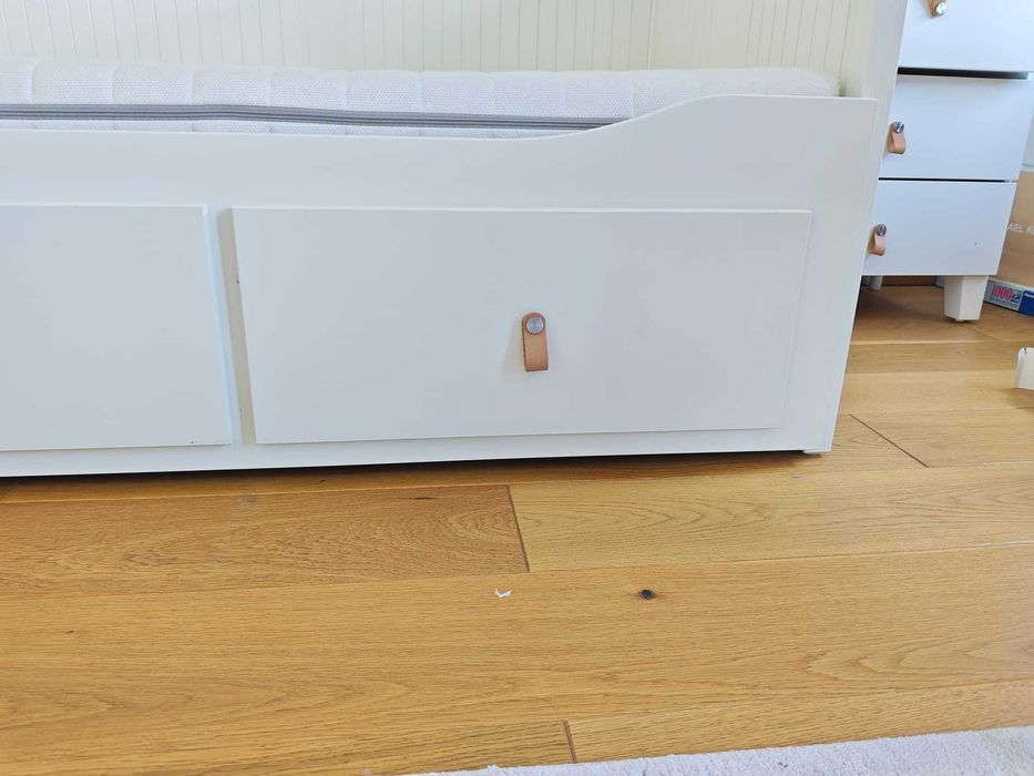 IKEA HEMNES divan extensibil alb + sertare, pat dublu, saltea inclusă 80x200
