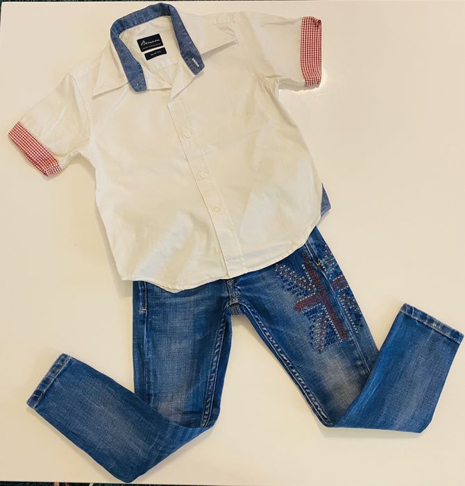 Camasa casual alba si blugi, baieti, 4 ani