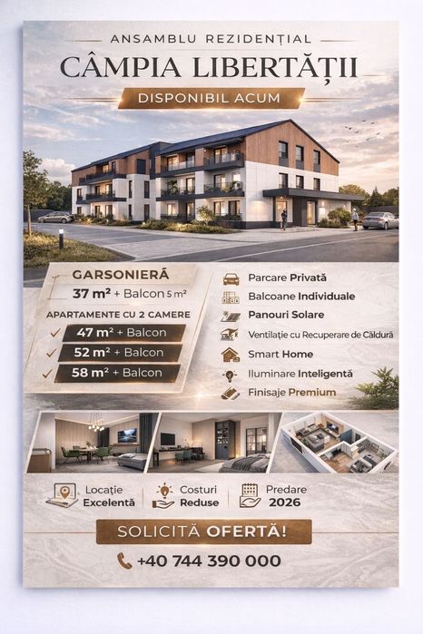 Apartamente Noi de vânzare   cu 2 camere  de 47 , 52 , 58 metri pătrați
