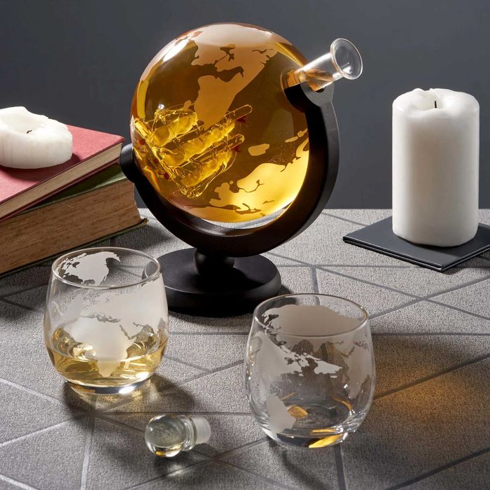 Globe Decanter Set Oak & Steel - Декантер Глобус 1.5Л с 2 Чаши